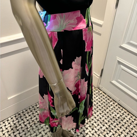 Carmen Marc Valvo 100% Silk Elegant Layered Flowy Black Top Floral Skirt 8 30” - Picture 3 of 16